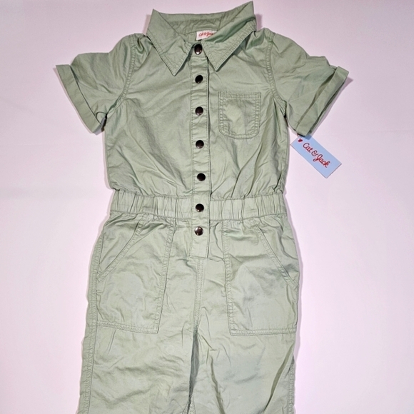 Cat & Jack Girl's Short Sleeve Jumpsuit Utility Boilersuit Sage Size M, L, & XL - Picture 3 of 16